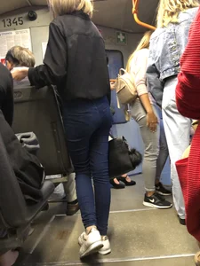 Skinny Girl in Tight Jeans Tram Creepshots