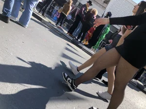 Carnival girls wearing pantyhose, spandex shorts, stockings, skirts and other outfits