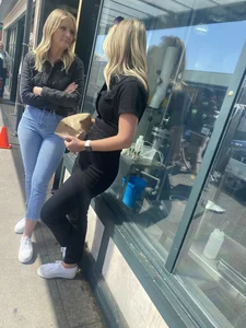 Blonde in tight jeans