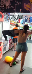 Girl in Lycra Shorts Bends Over. Thank you God.