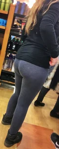 PAWG blonde in grey leggings while shopping