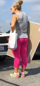 Blondes great ass in pink leggings shopping at Target