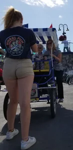 Ginger with ass eating shorts and long legs