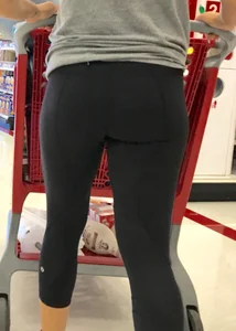 Fit sexy blonde with a nice ass in leggings shopping
