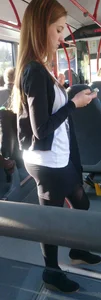 Cute Candid Girl in Tight Pants Standing in a Public Bus Creepshot