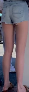 Skinny blonde long legs and denim shorts w/ cheeks