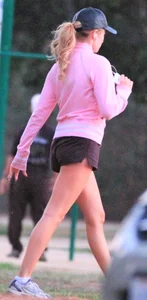 Beautiful skinny girl out for a walk in little shorts