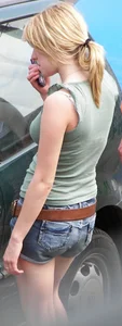 Cute Blonde Teen In Denim Shorts