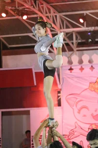 Bunch of athletic Thai cheerleaders at a competition