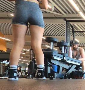 Cute gym blonde with orange hair ribbon