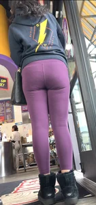 Nerdy Indian MILF purple leggings