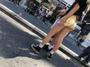 Carnival girls wearing pantyhose, spandex shorts, stockings, skirts and other outfits