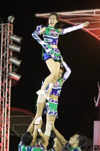 Bunch of athletic Thai cheerleaders at a competition