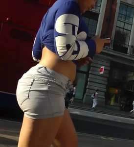 Bubble booty in shorts on the street candid video