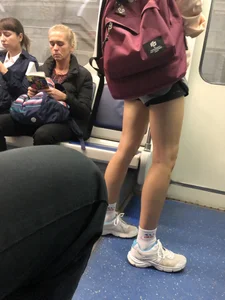 Girl in Shorts and White Socks Subway Train Candid - Hot Legs