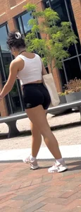 Curly Campus Brunette with amazing Bubble Butt in Tight Shorts (oc)