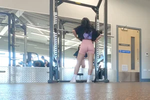 Tall gym brunette in tight pink shorts, part 2