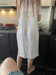 Barefoot Girl in Long Nightie and Panties Kitchen Creepshots