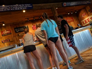 Skinny Girl in Panties at the Bar - Flat Ass and Long Skinny Legs