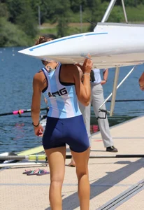 Sexy row girls in tight tops and spandex shorts