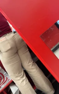 Thick target Asian baddie in tight jeans (bending over)