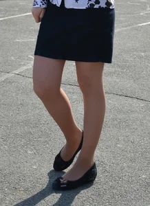 Thin Legs in Pantyhose And Flats - Girl in a Skirt Street Creepshot