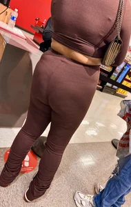 Thick Juicy Asian VPL in Dark Red Flare Pants (OC)