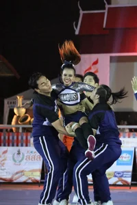 Bunch of athletic Thai cheerleaders at a competition