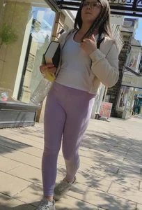 Cute teen in lilac leggings