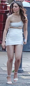 Cute teen in very short white dress w/ visible nips- busted