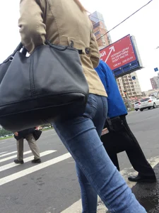 Sexy Little Booty And Long Skinny Legs in Tight Blue Jeans City Crosswalk Creepshots Collection