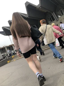 Spandex shorts candid girl