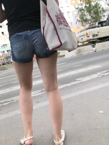 Hot Butt in Jean Mini Shorts And Great Legs With Bruisers on a Crosswalk Creepshots Collection