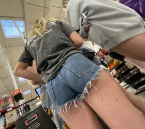 Blonde college girl in booty shorts (oc)