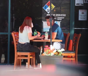 Big booty teen out to eat in tight jeans