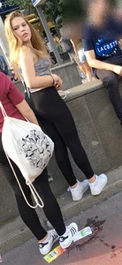 Cute VPL teen in tights on the street candid photos