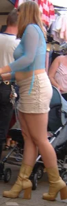 Chavvy Milf in Miniskirt and Weird Top at the Market