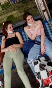 She noticed my Cam?! 2 Ukraine Girls! Latex green tight pants! Super Ass! Looking in Cam!