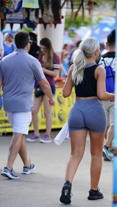 Big booty blonde babe in tight grey spandex shorts with vtl