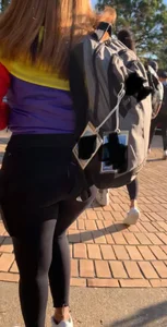 Thicc ass in leggings and a glimpse of her friend