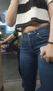 Girl with perfect body and incredible butt in blue jeans [OC]
