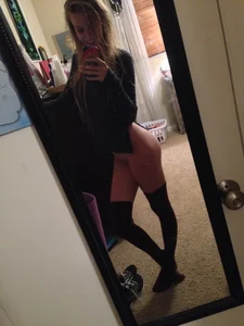 Girl in Knee Socks with no Panties on Home Mirror Selfie