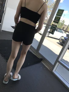 Slim teen with huge tits out shopping with mom