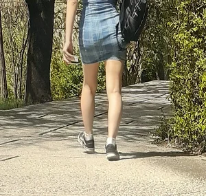 Skinny legs and short dress park creepshot