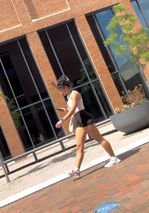 Curly Campus Brunette with amazing Bubble Butt in Tight Shorts (oc)