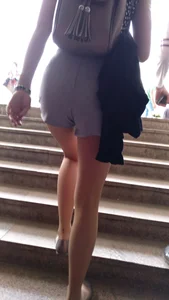 Perfect Hot Legs in Shorts on the City Stairs - Street Candid Gallery