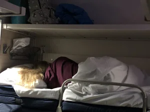 Cute Girl Asleep in the Train Sleeping Car Candid