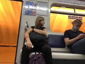Adorable Cute Teen Girl With a Kitty in Her Backpack Subway Gallery