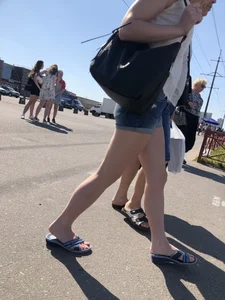 Hot Pale Legs in Denim Mini Shorts on the Crosswalk Street Creepshots Collection