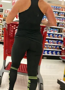 Ponytail brunette at Target in leggings with an athletic round ass
